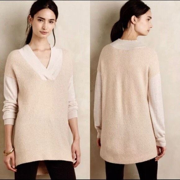 Anthropologie Moth Scrumptious in peach Wool Blend‎ Sweater Mixed Media  Cream L - Picture 1 of 15